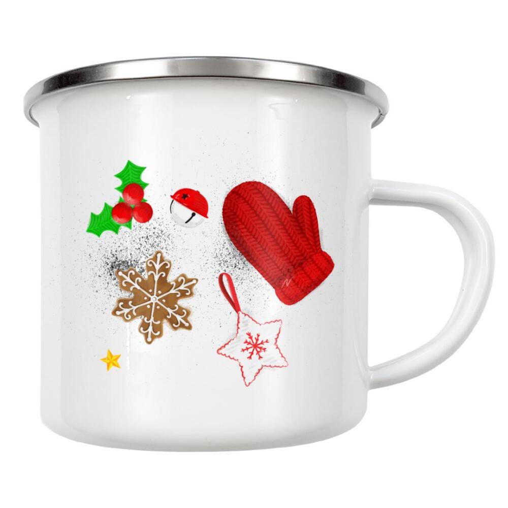 Emaille Tasse "Christmas elements glove chalk" artboxONE - Schwarzweiß,Weihnachten