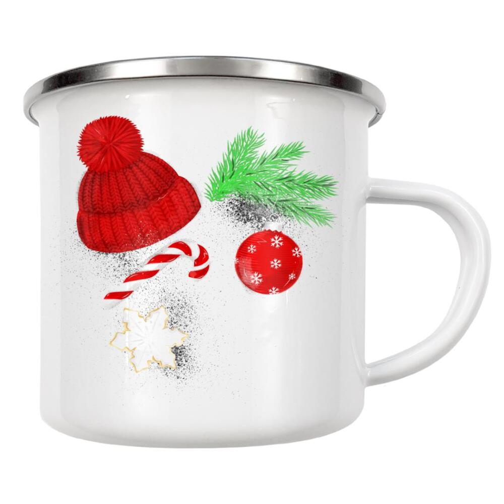 Emaille Tasse "Christmas symbols hat chalk" artboxONE - Schwarzweiß,Weihnachten
