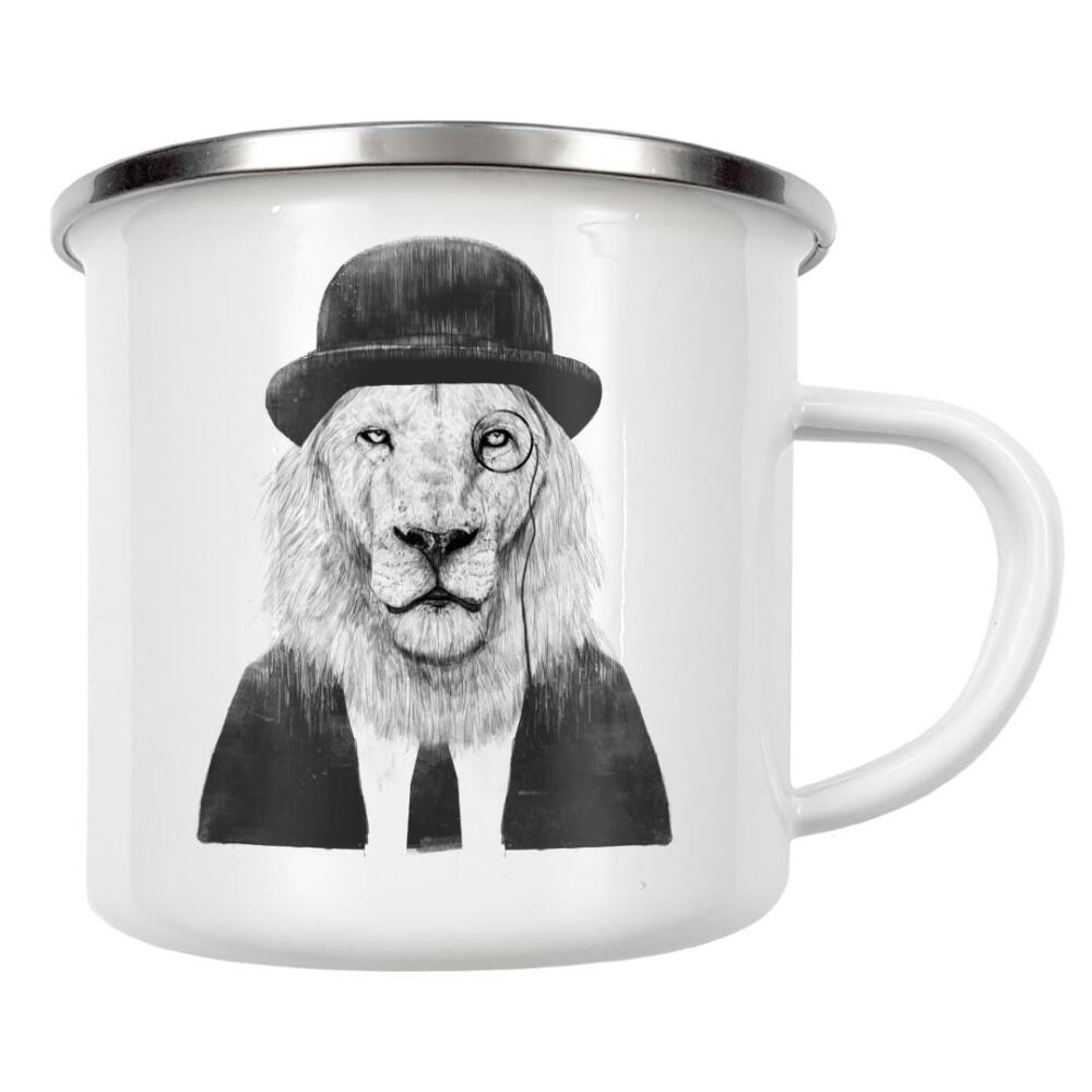 Emaille Tasse "Sir Lion" artboxONE - Tiere,Schwarzweiß,Für Papa,Männer,Lustig