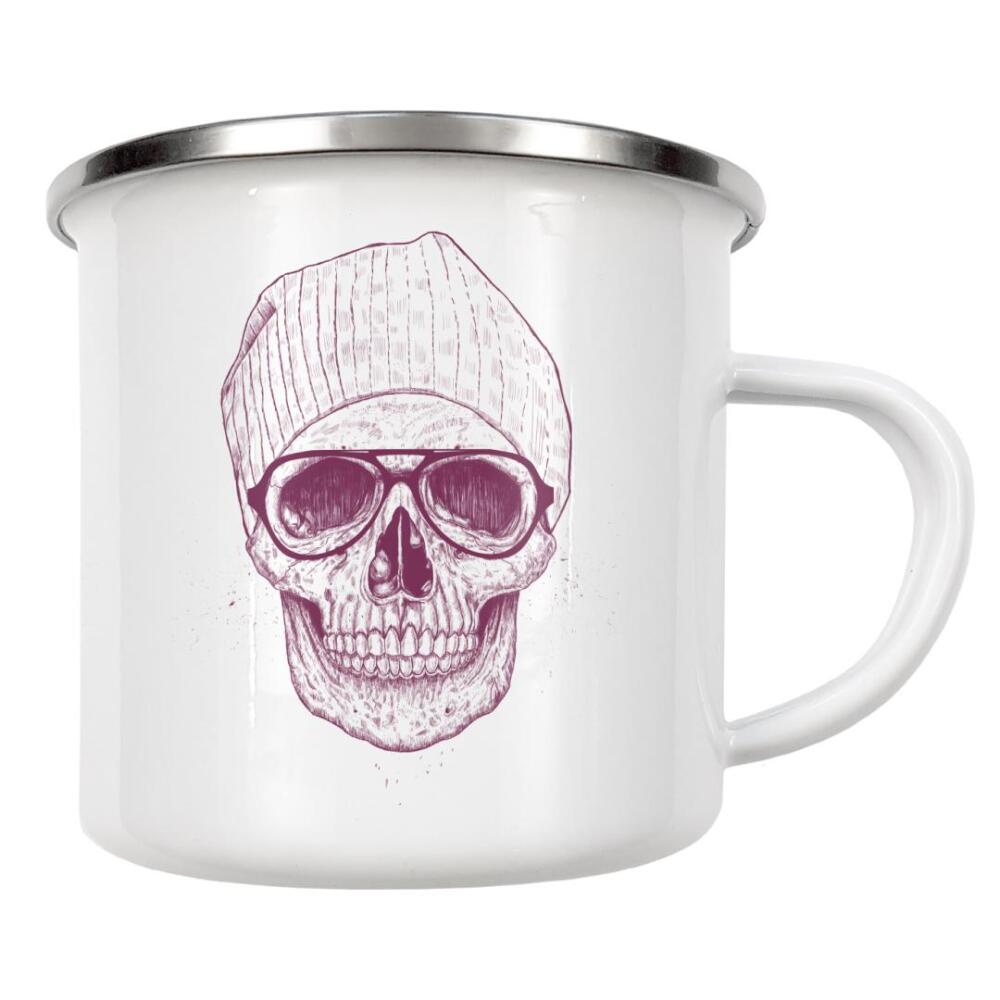 Emaille Tasse "Cool Skull" artboxONE - Schwarzweiß,Für Papa,Männer,Lustig - Hipster,Funny,Cooler typo,Mütze,Gangsta,Skull,Totenkopf,Skelett,Lustig