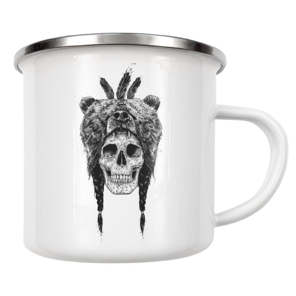 Emaille Tasse "Dead Shaman" artboxONE - Schwarzweiß,Für Papa,Männer,Lustig - Shaman,Dead,Tot,Skull,Totenkopf,Indianer,Ureinwohner,Amerika,America
