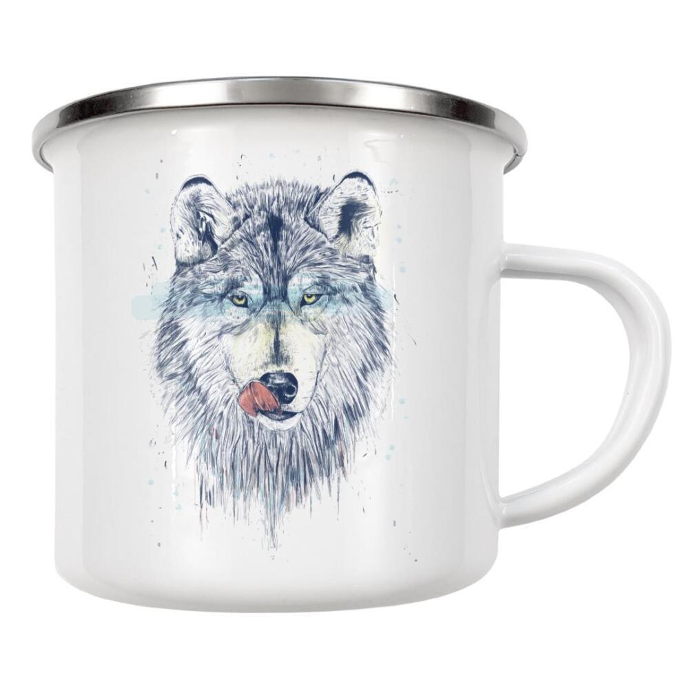 Emaille Tasse "Dinner Time" artboxONE - Tiere,Schwarzweiß,Für Papa,Männer - Wolf,Hungy,Eat,Gefressen werden,Wildnis,Wildlife,Hunger,Danger,Gefahr