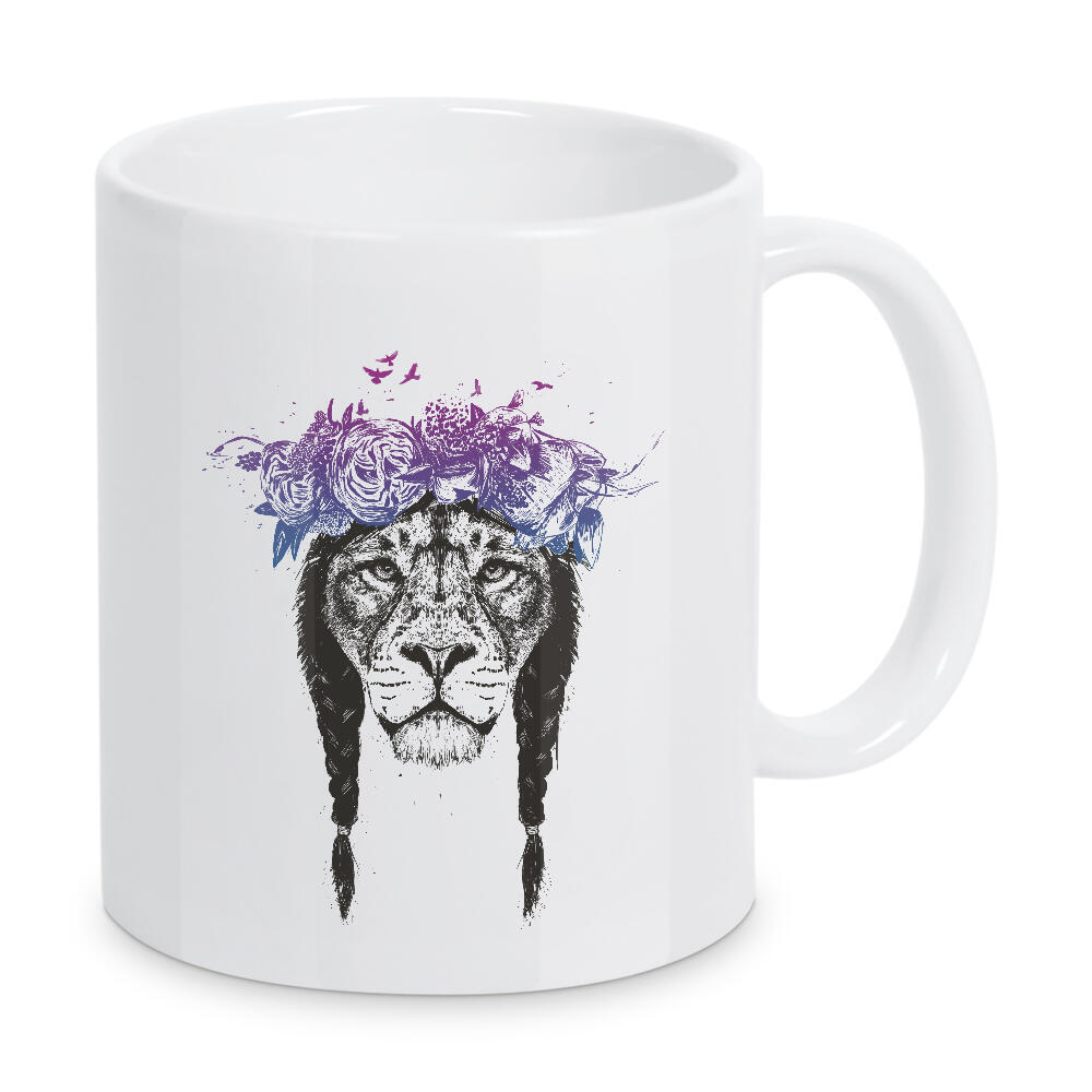 Tasse "King of Lions" artboxONE - Tiere,Schwarzweiß,Festivals,Lustig - Löwe,Zöpfe,König,King,King of the jungle,König der tiere,Proud,Festival