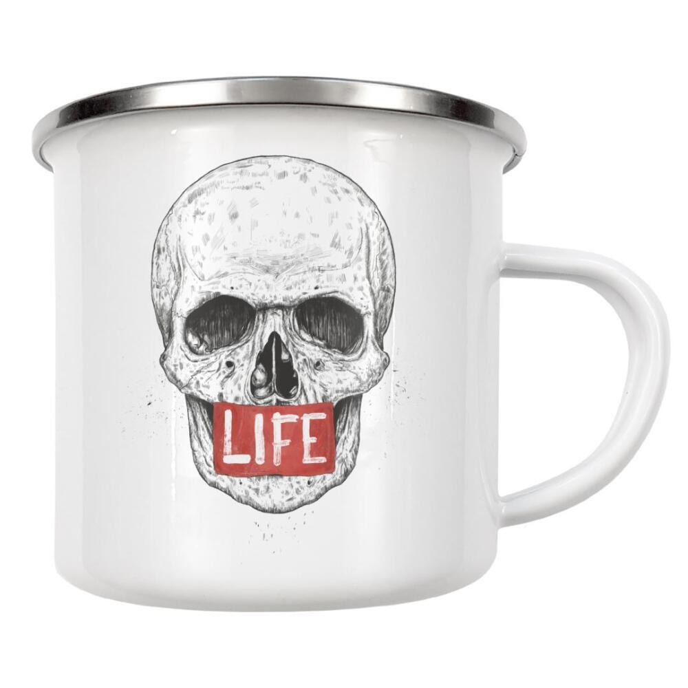 Emaille Tasse "Life" artboxONE - Schwarzweiß,Männer - Life,Skull,Totenkopf,Dead,Leben,Sterben,Lebendig,Tot,Männer,Hipster