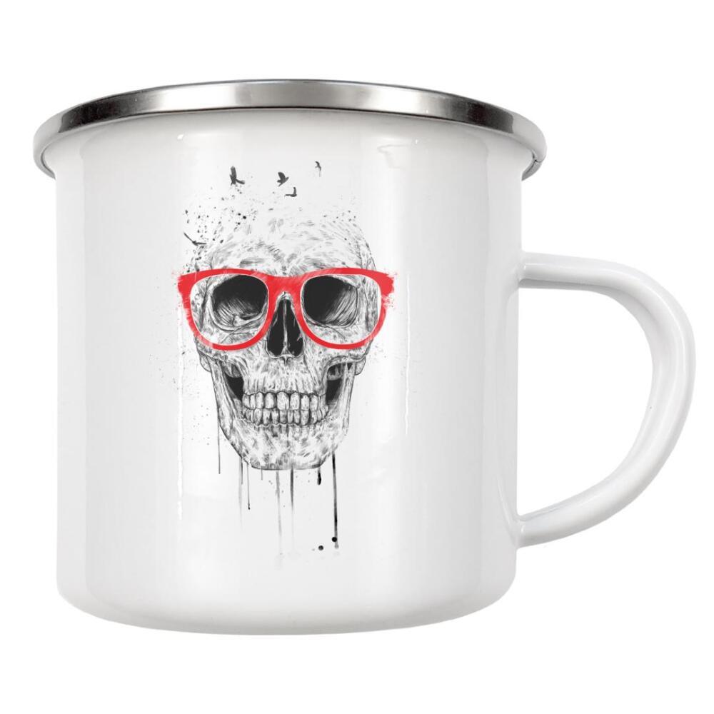 Emaille Tasse "Skull with read glasses" artboxONE - Schwarzweiß,Männer,Halloween - Glasses,Red,Skull,Rock and roll,Death,Hipster,Nerd,Geek,Science