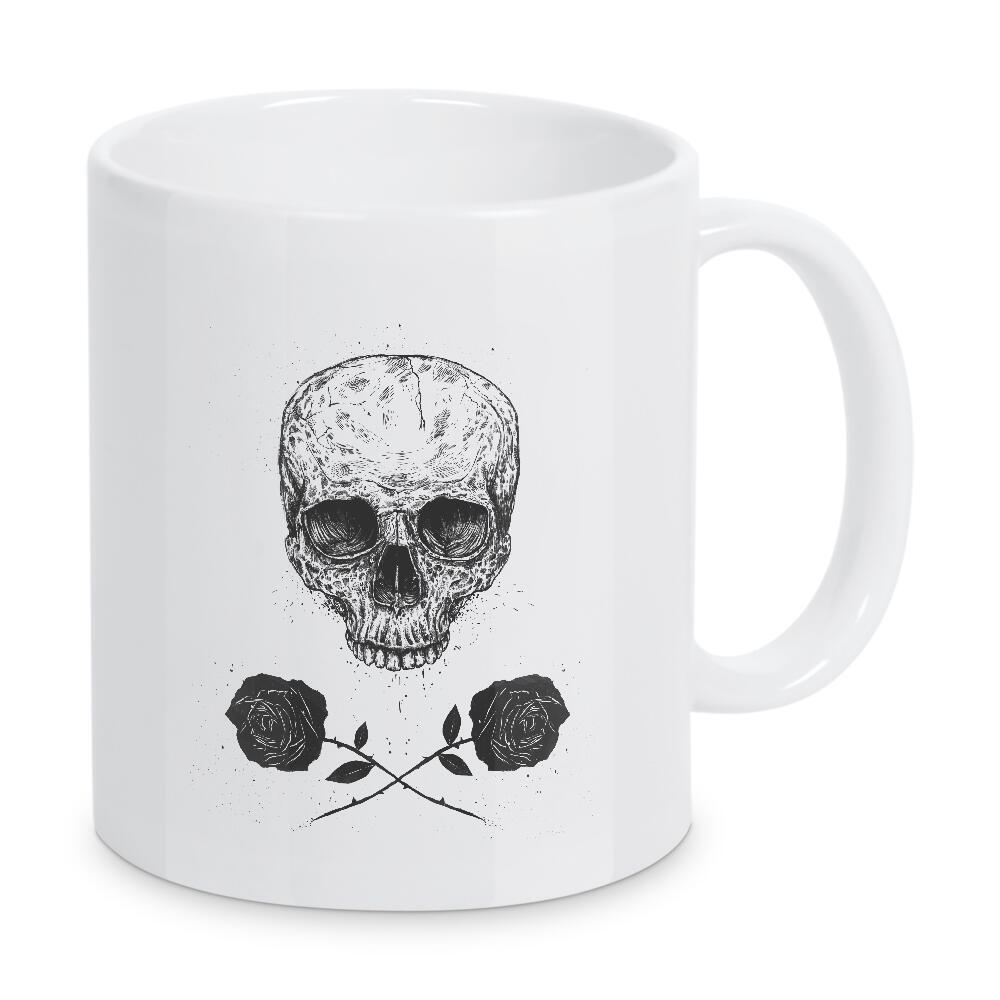 Tasse "Skull N' Roses" artboxONE - Schwarzweiß,Männer,Halloween - Skull,Death,Roses,Flowers,Heavy metal,Hard rock,Festival