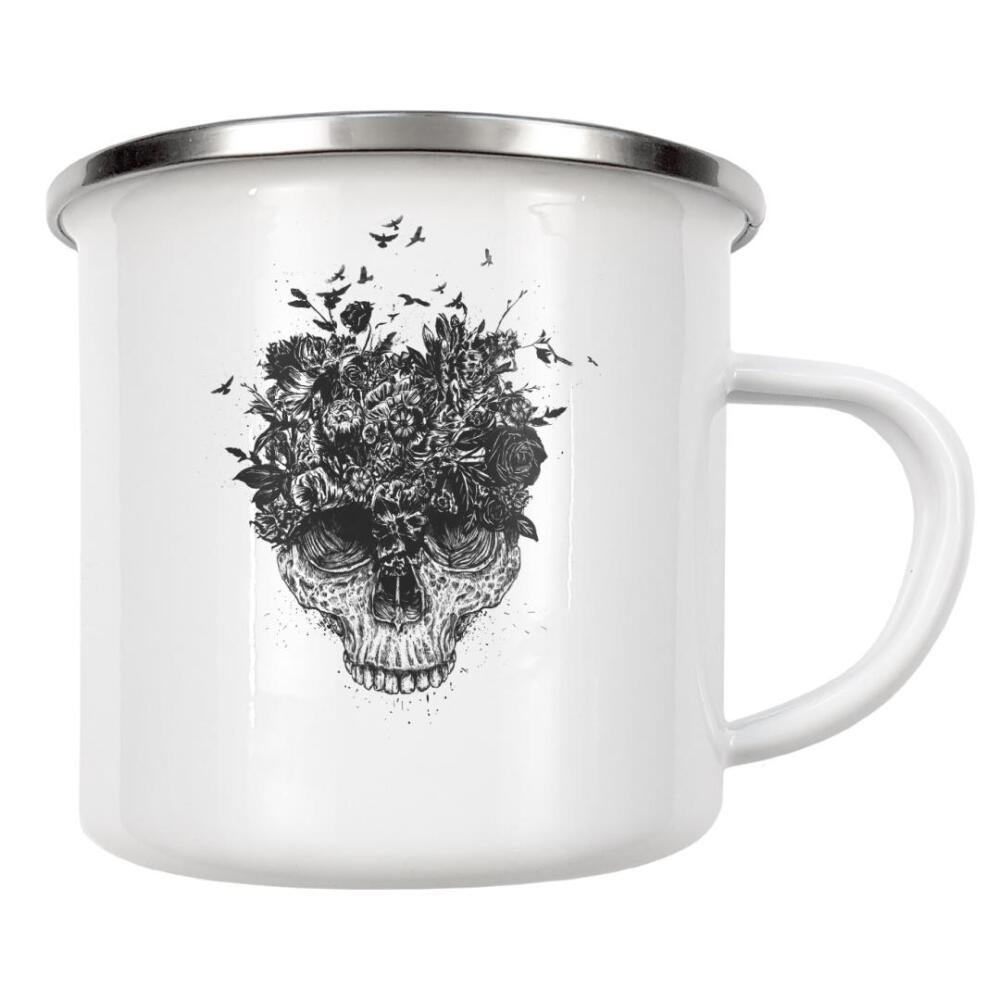 Emaille Tasse "My head is a jungle" artboxONE - Schwarzweiß,Männer - Skull,Floral,Flower,Nature,Drawing,Ink,Tattoo,Summer,Spring,Black and white