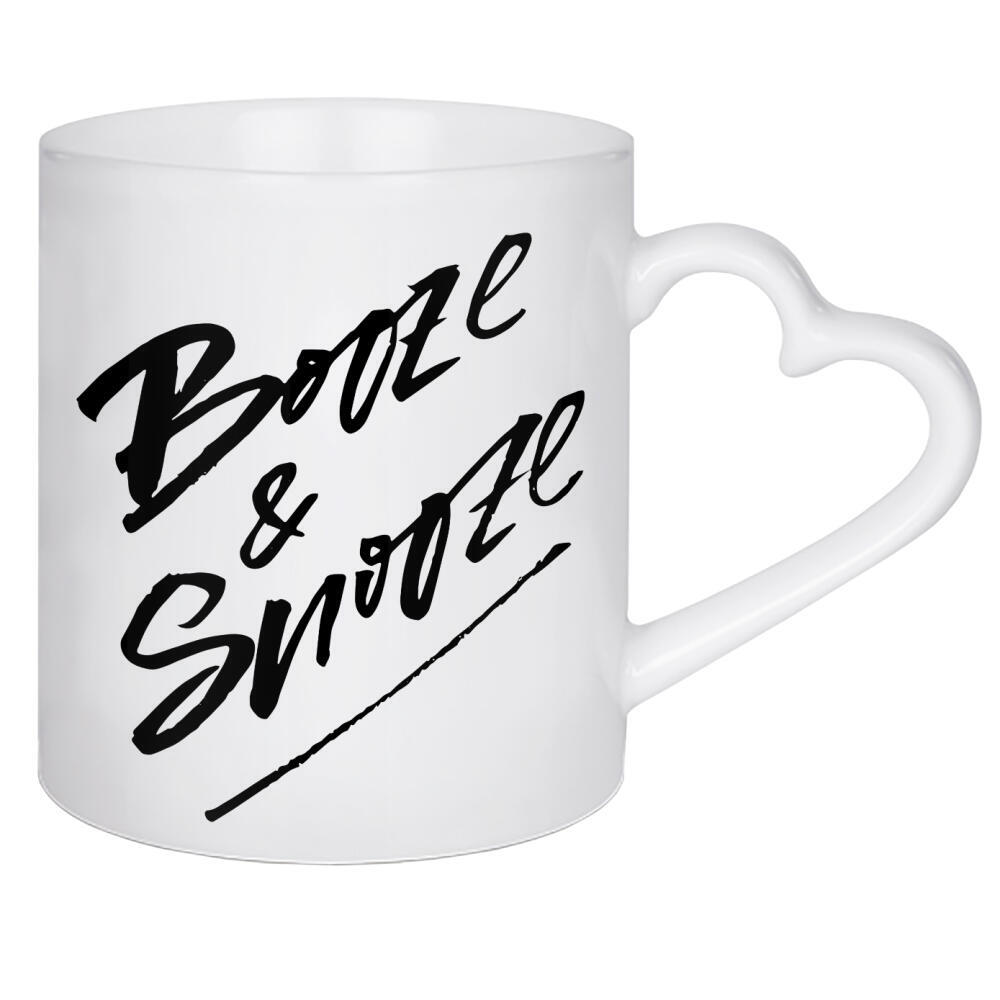 Herztasse "Booze & Snooze" artboxONE - Typografie,Essen & Trinken,Schwarzweiß,Essen & Trinken / Alkohol,Lustig