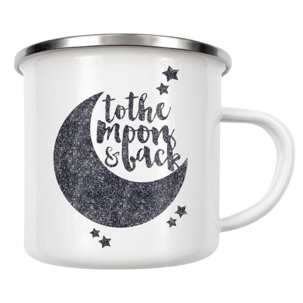 Emaille Tasse "To the Moon & Back" artboxONE - Liebe - Moon,Love,Glitter,Star,Galaxy,Quote,Inspirational