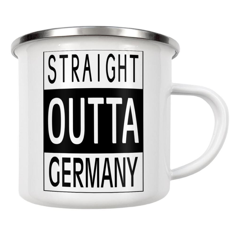 Emaille Tasse "Straight Outta Germany" artboxONE - Typografie,Reise,Schwarzweiß,Reise / Länder - Straight outta,Germany,T-shirt,Travel,Deutschland