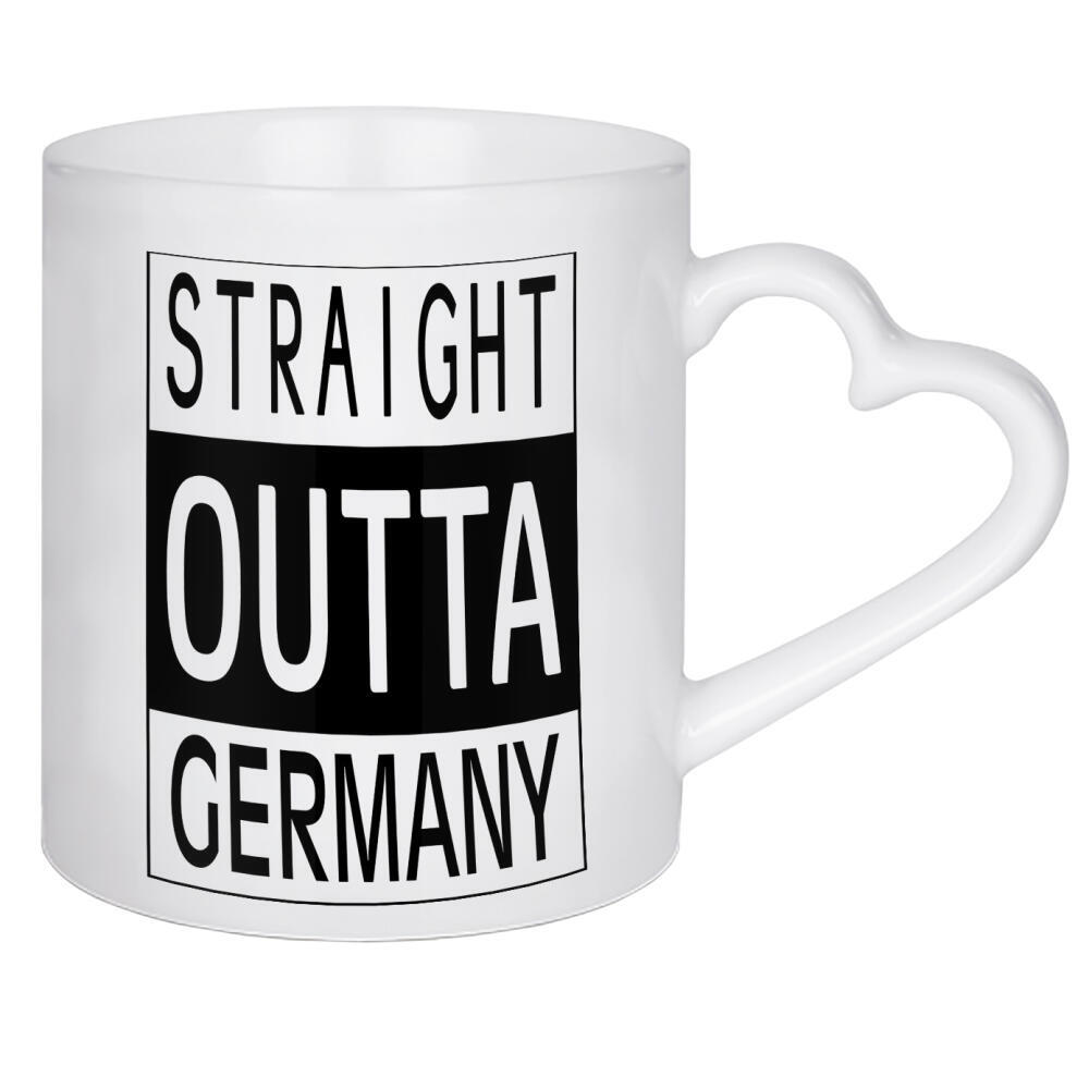 Herztasse "Straight Outta Germany" artboxONE - Typografie,Reise,Schwarzweiß,Reise / Länder - Straight outta,Germany,T-shirt,Travel,Deutschland