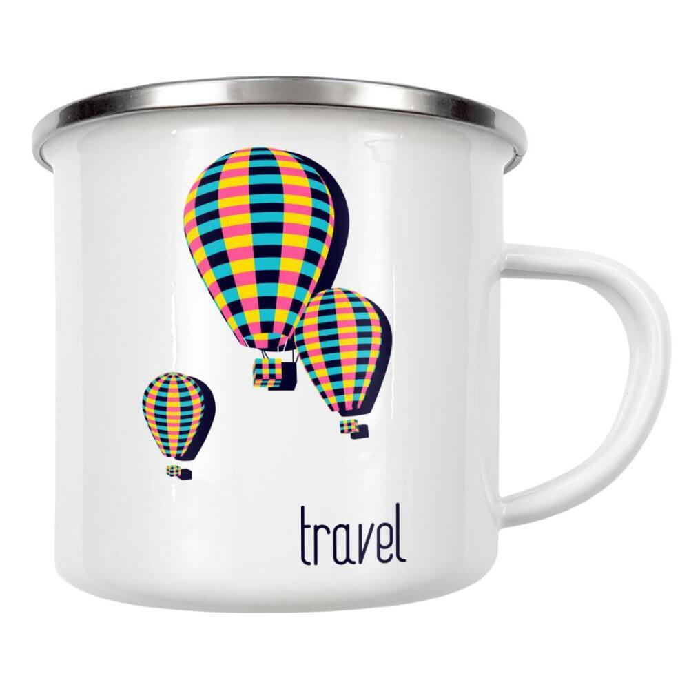 Emaille Tasse "Travel 2" artboxONE - Reise,Geometrie - Travel,Pop,Airballoon,Sky,Flying,High,Flight,Journey,Pattern,Texture,3d,Reisen,Balloon
