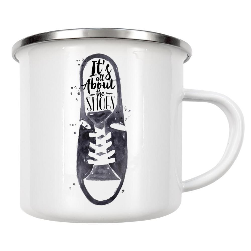 Emaille Tasse "Men's sport shoes" artboxONE - Typografie,Schwarzweiß,Fashion