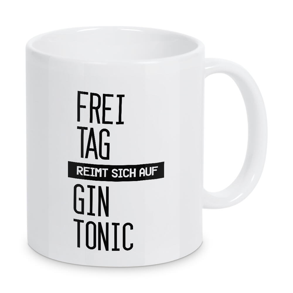 Tasse "Freitag" artboxONE - Typografie,Essen & Trinken,Schwarzweiß,Männer,Essen & Trinken / Alkohol,Lustig