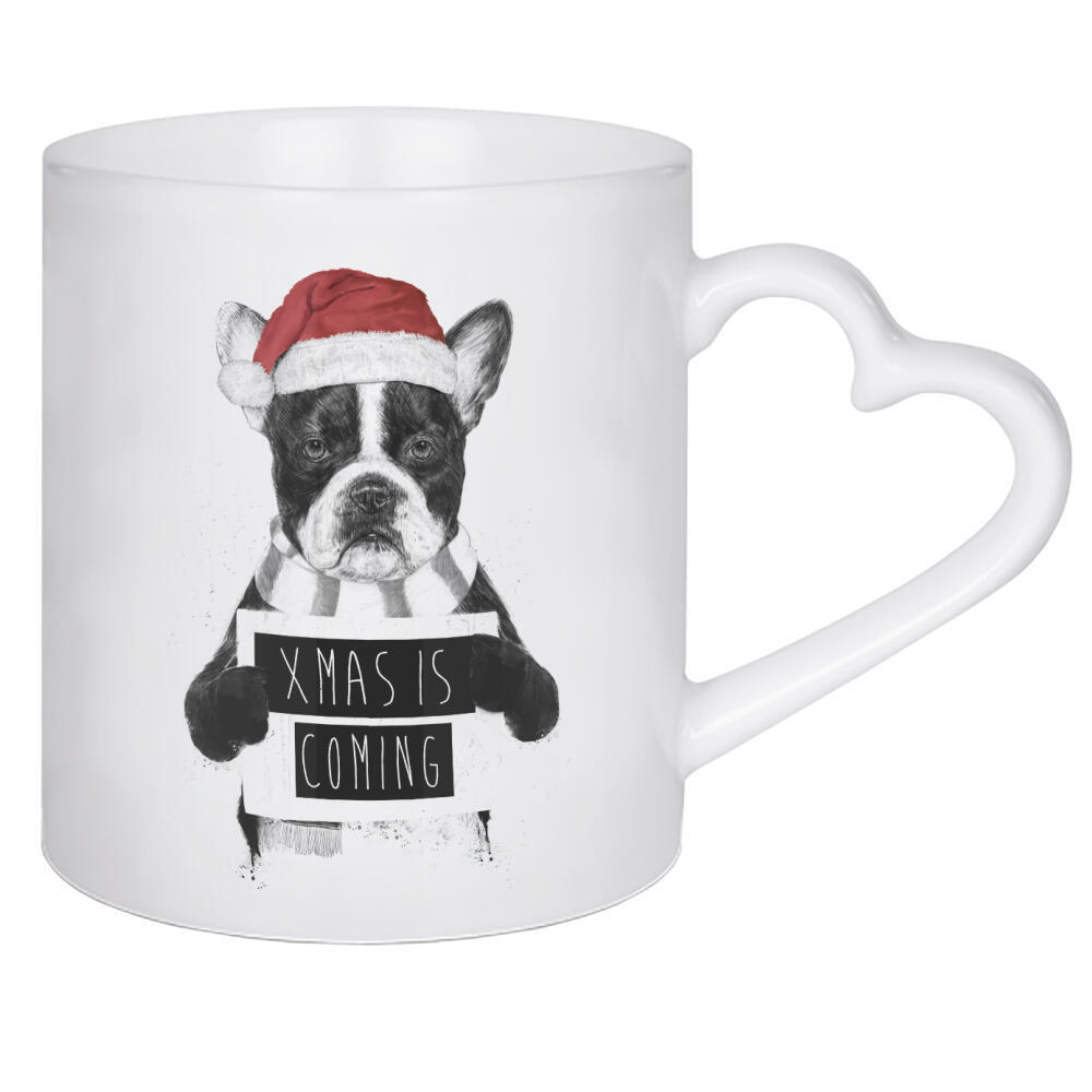 Herztasse "Xmas is coming 2" artboxONE - Tiere - Xmas,Christmas,Holidays,Winter,Humor,Funny,Dog,Bulldog,Animal