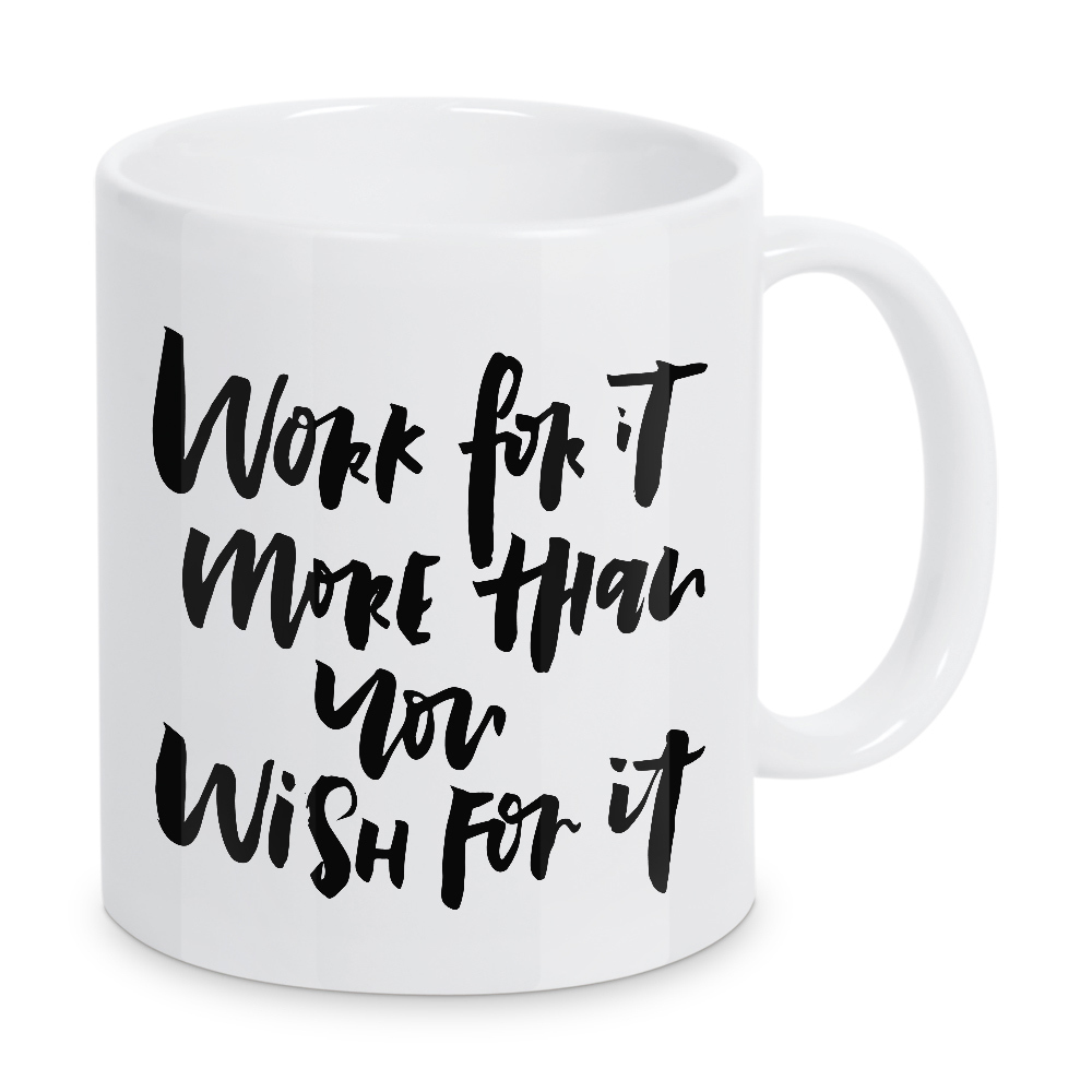 Tasse "Work For It 2" artboxONE - Typografie,Schwarzweiß,Sport / Motivation