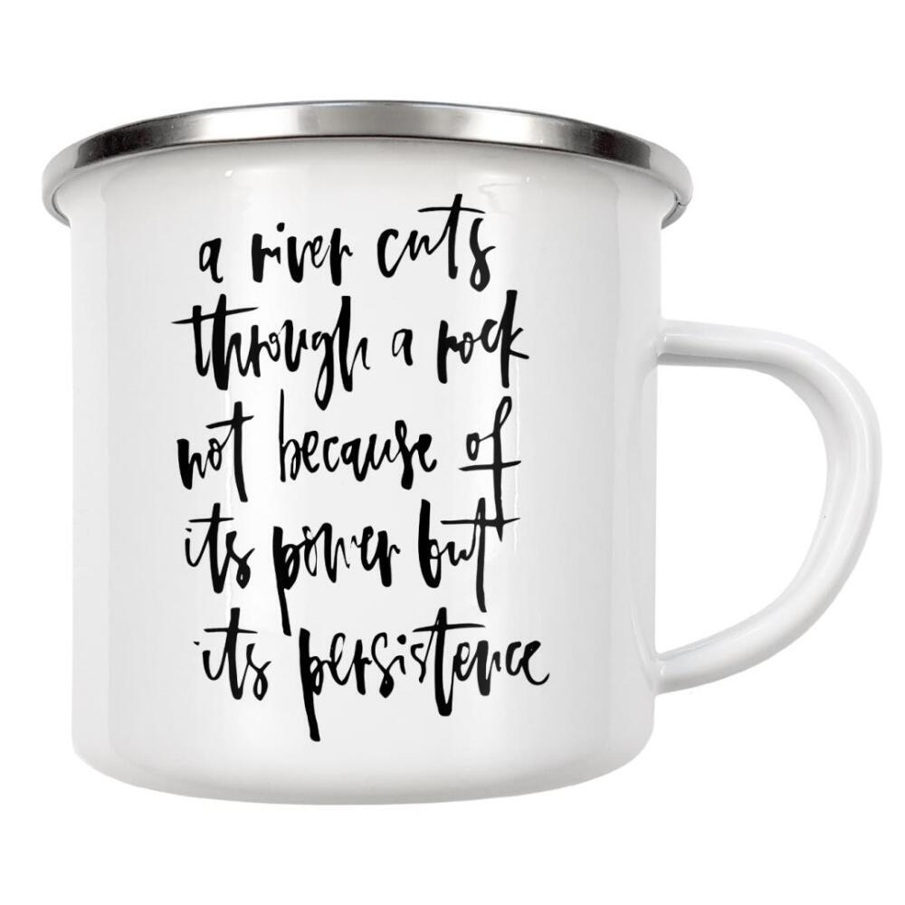Emaille Tasse "A River Cuts" artboxONE - Typografie,Schwarzweiß,Sport / Motivation