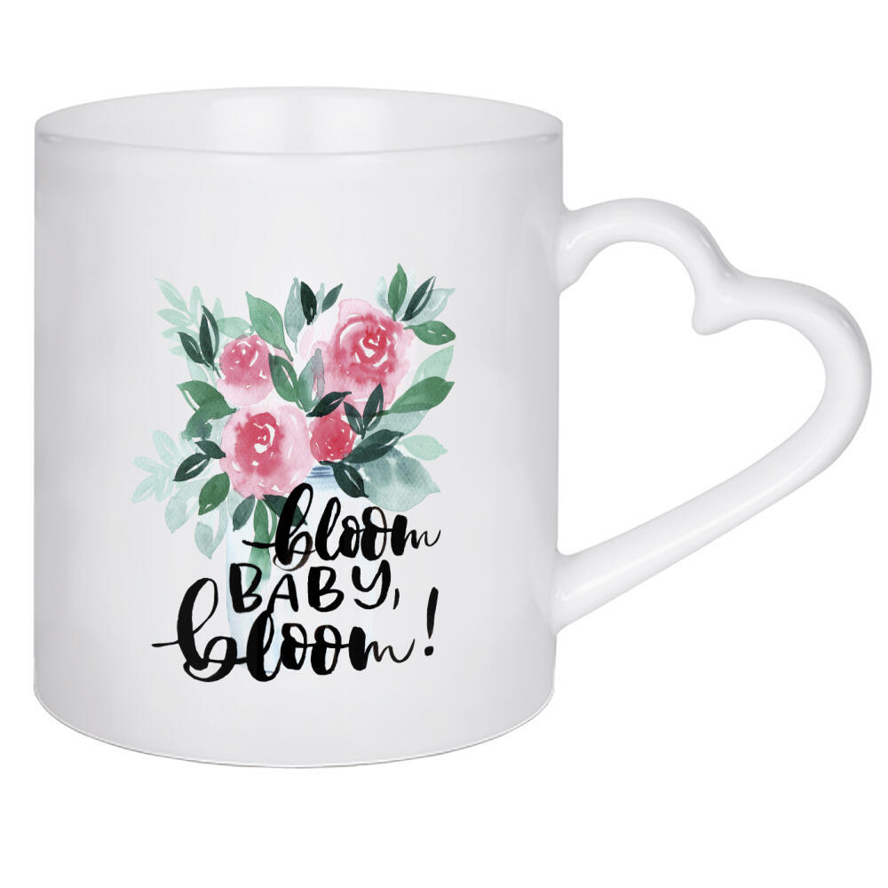 Herztasse "Bloom Baby" artboxONE - Typografie,Floral,Sport / Motivation