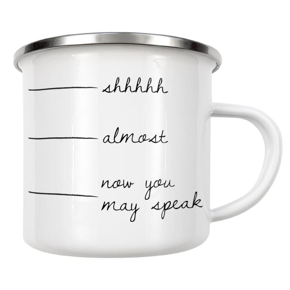 Emaille Tasse "Cup Scale" artboxONE - Typografie,Essen & Trinken,Schwarzweiß - Coffee,Cup,Shhhh,Almost