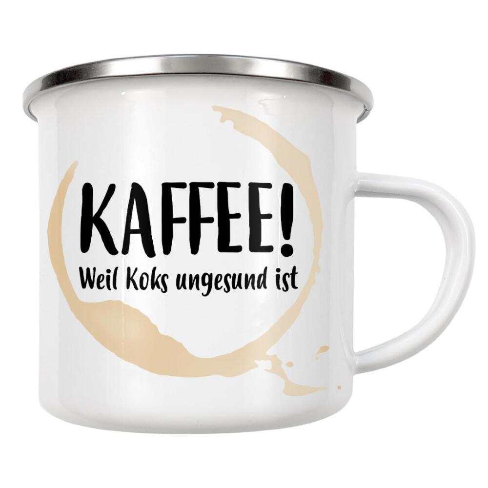 Emaille Tasse "Kaffee - Koks" artboxONE - Typografie,Essen & Trinken - Kaffee,Koffein,Aufwachen,Getränk,Morgens,Motivation,Wachmacher