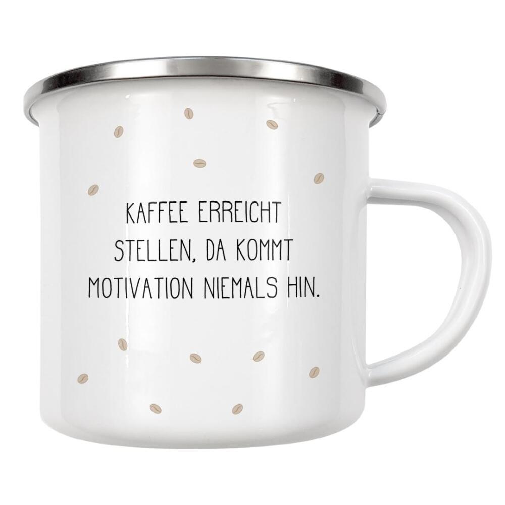 Emaille Tasse "Kaffee & Motivation" artboxONE - Typografie,Essen & Trinken,Schwarzweiß