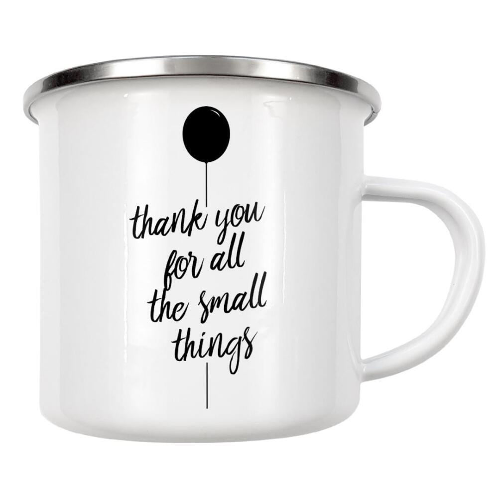 Emaille Tasse "Small Things" artboxONE - Typografie,Schwarzweiß,Liebe