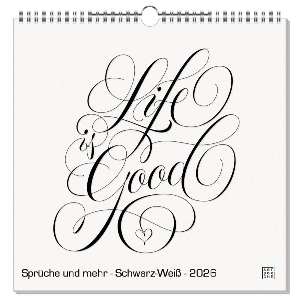 artboxONE Wandkalender Quadratisch 2026 Sprüche und mehr - Schwarz-Weiß Typografie