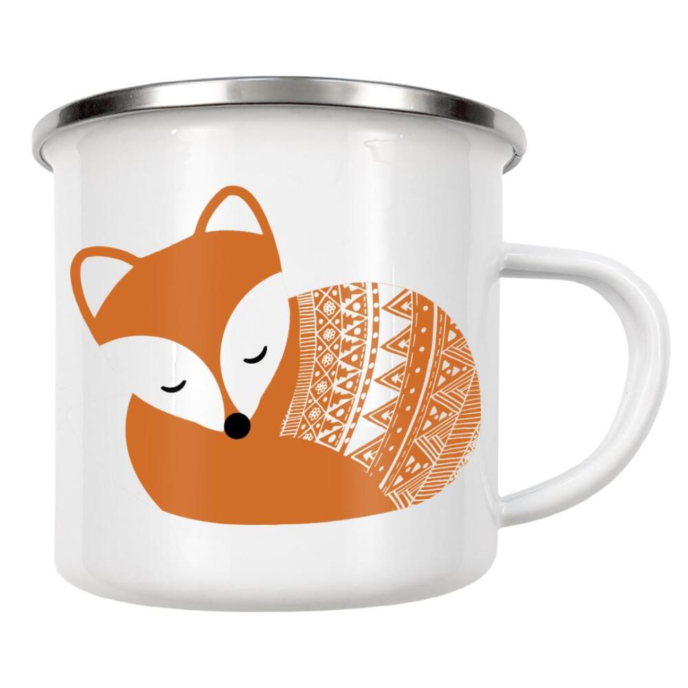 Emaille Tasse "Dream Big Fuchs" artboxONE - Für Kinder - Dream big fuchs,Schlafend,Süß,Vintage,Retro,Geschenk,Baby,Kinderzimmer,Geburt,Blau