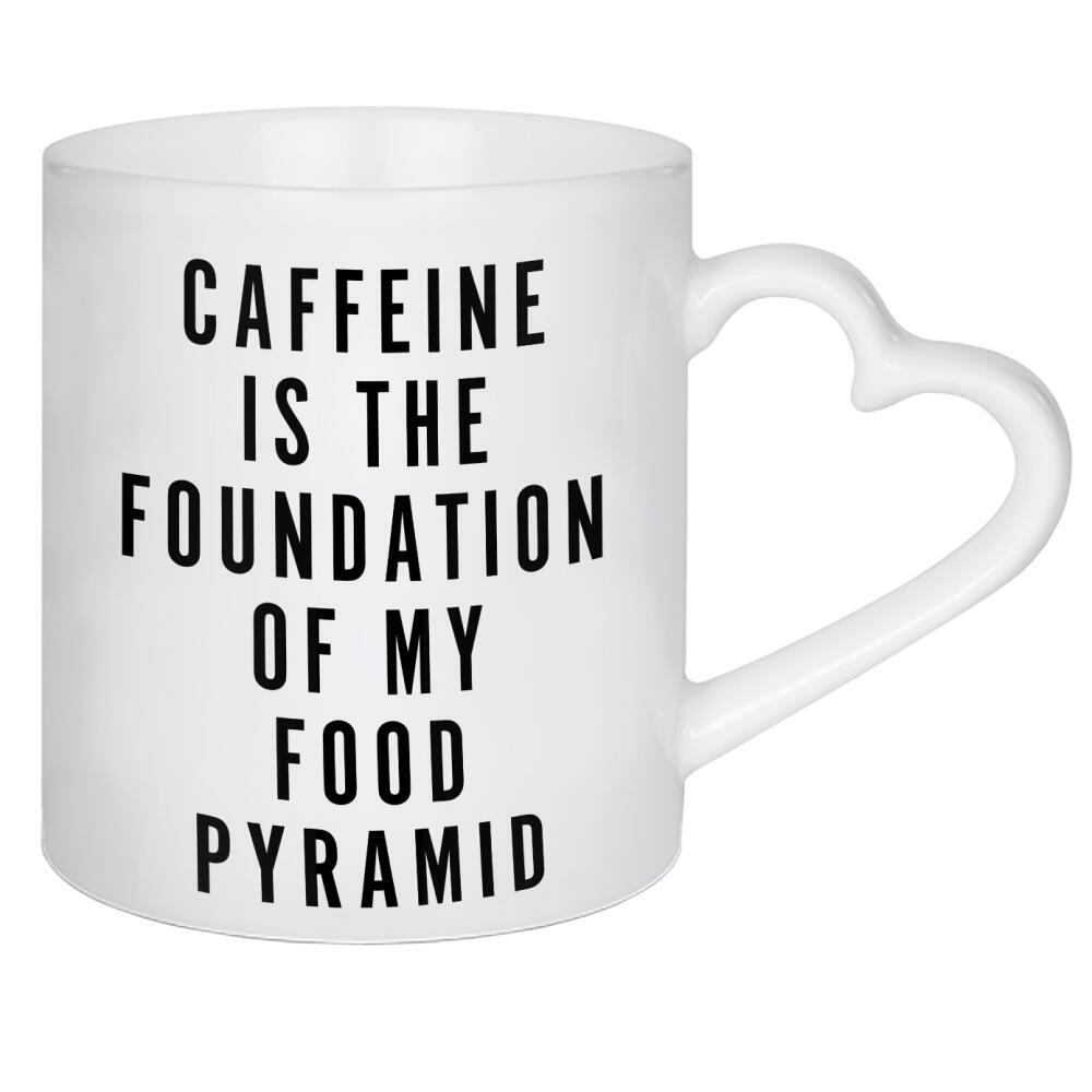 Herztasse "Caffeine Foundation Food Pyramid" artboxONE - Typografie,Essen & Trinken,Schwarzweiß,Lustig