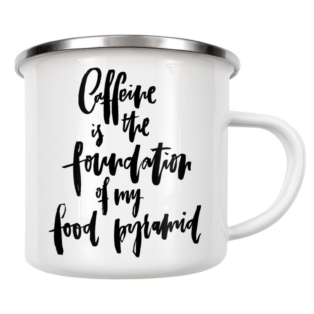 Emaille Tasse "Caffeine Foundation Food Pyramid 2" artboxONE - Typografie,Essen & Trinken,Schwarzweiß,Lustig
