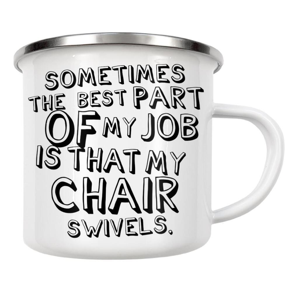 Emaille Tasse "Best Part of My Job" artboxONE - Typografie,Schwarzweiß,Lustig