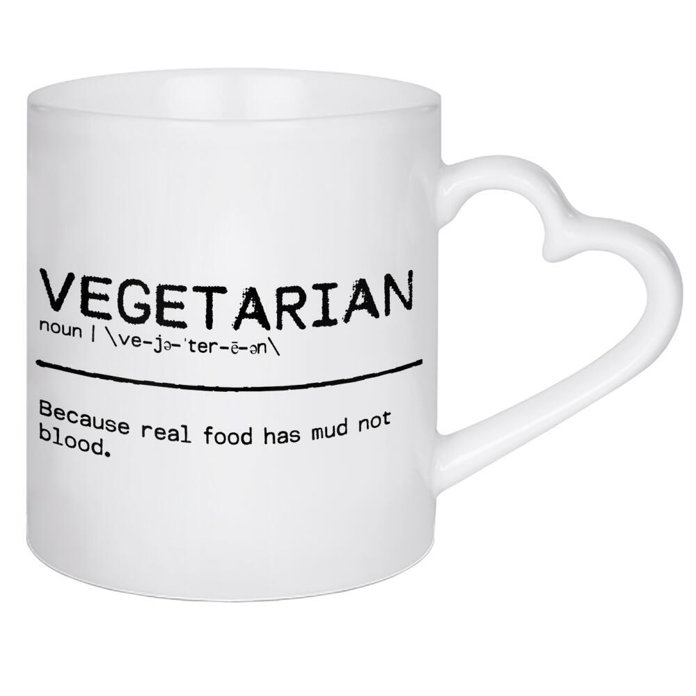 Herztasse "Vegetarian Quote I" artboxONE - Typografie,Essen & Trinken,Schwarzweiß,Essen & Trinken / Obst & Gemüse