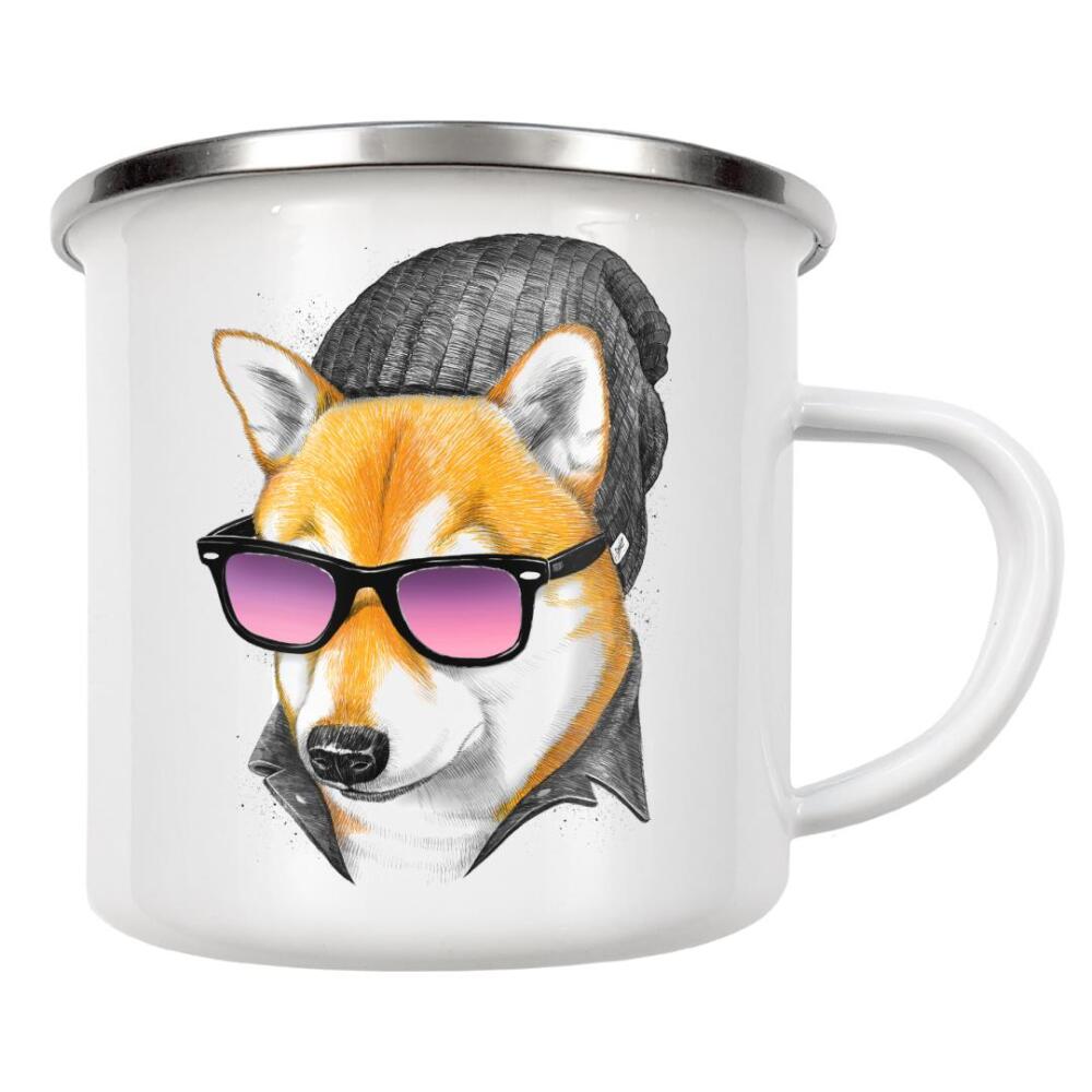 Emaille Tasse "Cool siba Inu" artboxONE - Tiere,Fashion,Männer - Hund,Tier,Cool,Haustier,Siba inu,Hut,Brille