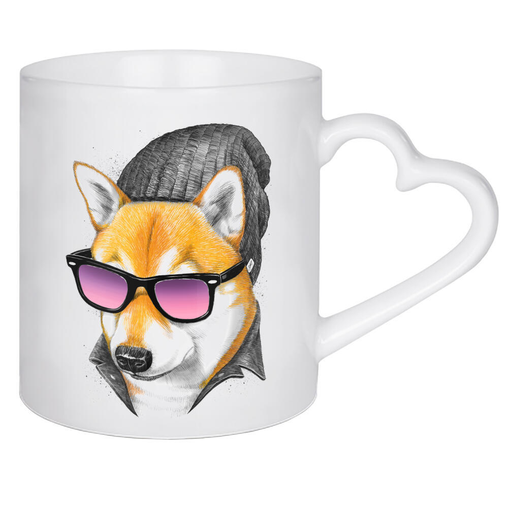 Herztasse "Cool siba Inu" artboxONE - Tiere,Fashion,Männer - Hund,Tier,Cool,Haustier,Siba inu,Hut,Brille