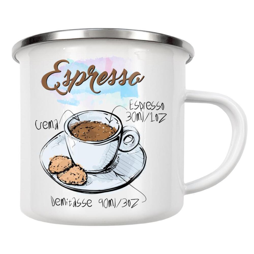 Emaille Tasse "Espresso coffee" artboxONE - Essen & Trinken - Rezept,Drink,Trinken,Coffee,Bar,Zucker,Tasse,Cafe,Kuchen,Kaffee