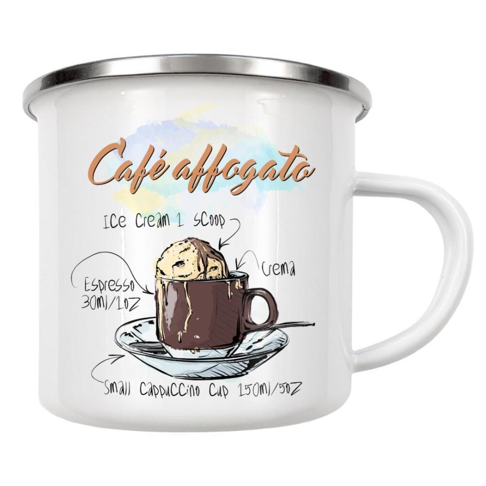 Emaille Tasse "Café Affogato" artboxONE - Essen & Trinken - Rezept,Drink,Trinken,Coffee,Bar,Zucker,Tasse,Cafe,Ice,Kaffee