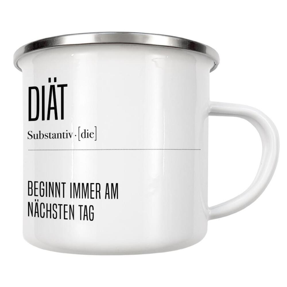 Emaille Tasse "Diät Definition" artboxONE - Typografie,Essen & Trinken,Schwarzweiß,Lustig - Essen,Ernährung,Nahrung,Abnehmen,Fit,Definition,Wörterbuch
