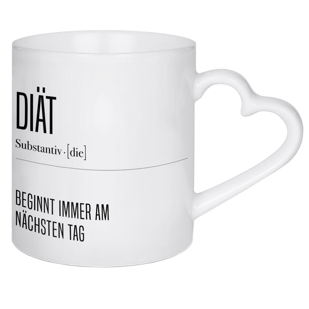 Herztasse "Diät Definition" artboxONE - Typografie,Essen & Trinken,Schwarzweiß,Lustig - Essen,Ernährung,Nahrung,Abnehmen,Fit,Definition,Wörterbuch