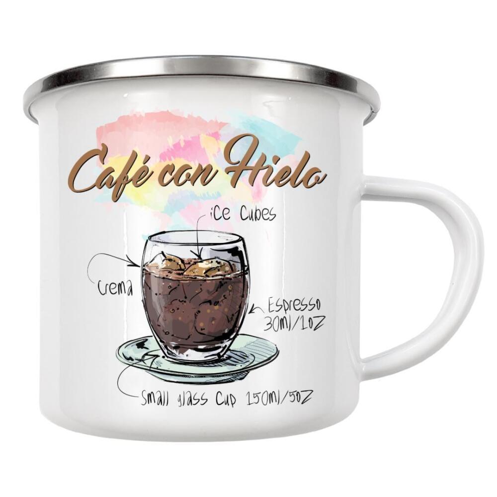 Emaille Tasse "Café Con Hielo" artboxONE - Essen & Trinken - Rezept,Drink,Trinken,Coffee,Bar,Zucker,Tasse,Cafe,Ice kugel,Kaffee