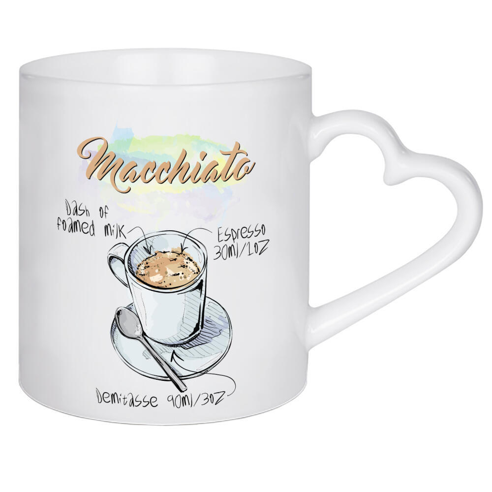 Herztasse "Macchiato coffee" artboxONE - Essen & Trinken - Rezept,Drink,Trinken,Coffee,Bar,Zucker,Tasse,Cafe,Kaffee