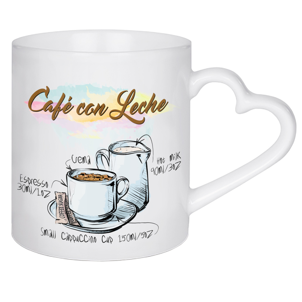 Herztasse "Café con Leche" artboxONE - Essen & Trinken - Rezept,Drink,Trinken,Coffee,Bar,Zucker,Tasse,Cafe,Sahne,Kaffee