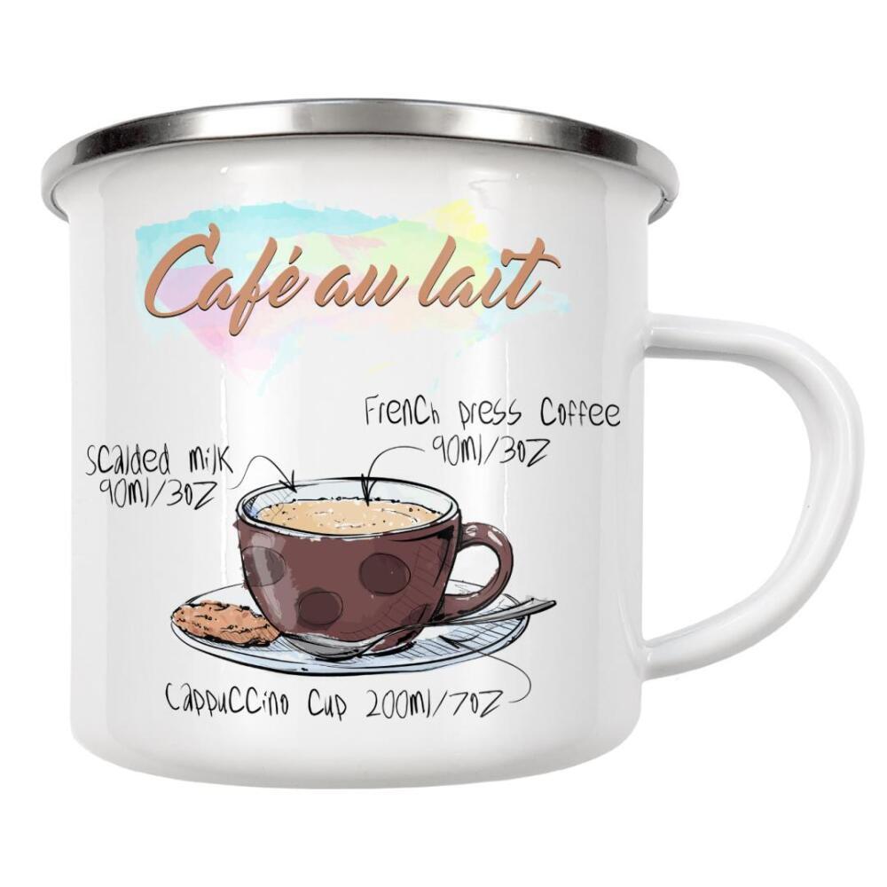 Emaille Tasse "Café au Lait" artboxONE - Essen & Trinken - Rezept,Drink,Trinken,Coffee,Bar,Zucker,Tasse,Cafe,Kaffee
