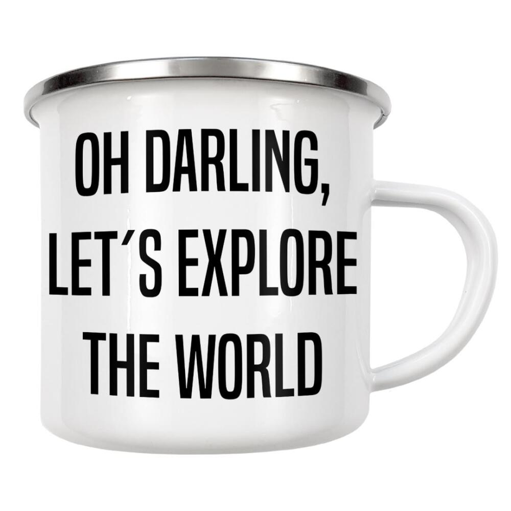 Emaille Tasse "Let's Explore 2" artboxONE - Typografie,Reise,Schwarzweiß