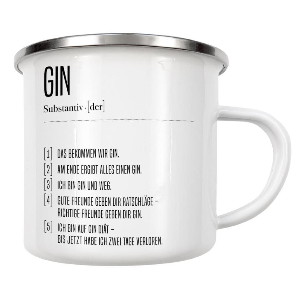 Emaille Tasse "Definition Gin" artboxONE - Typografie,Essen & Trinken,Schwarzweiß,Essen & Trinken / Alkohol