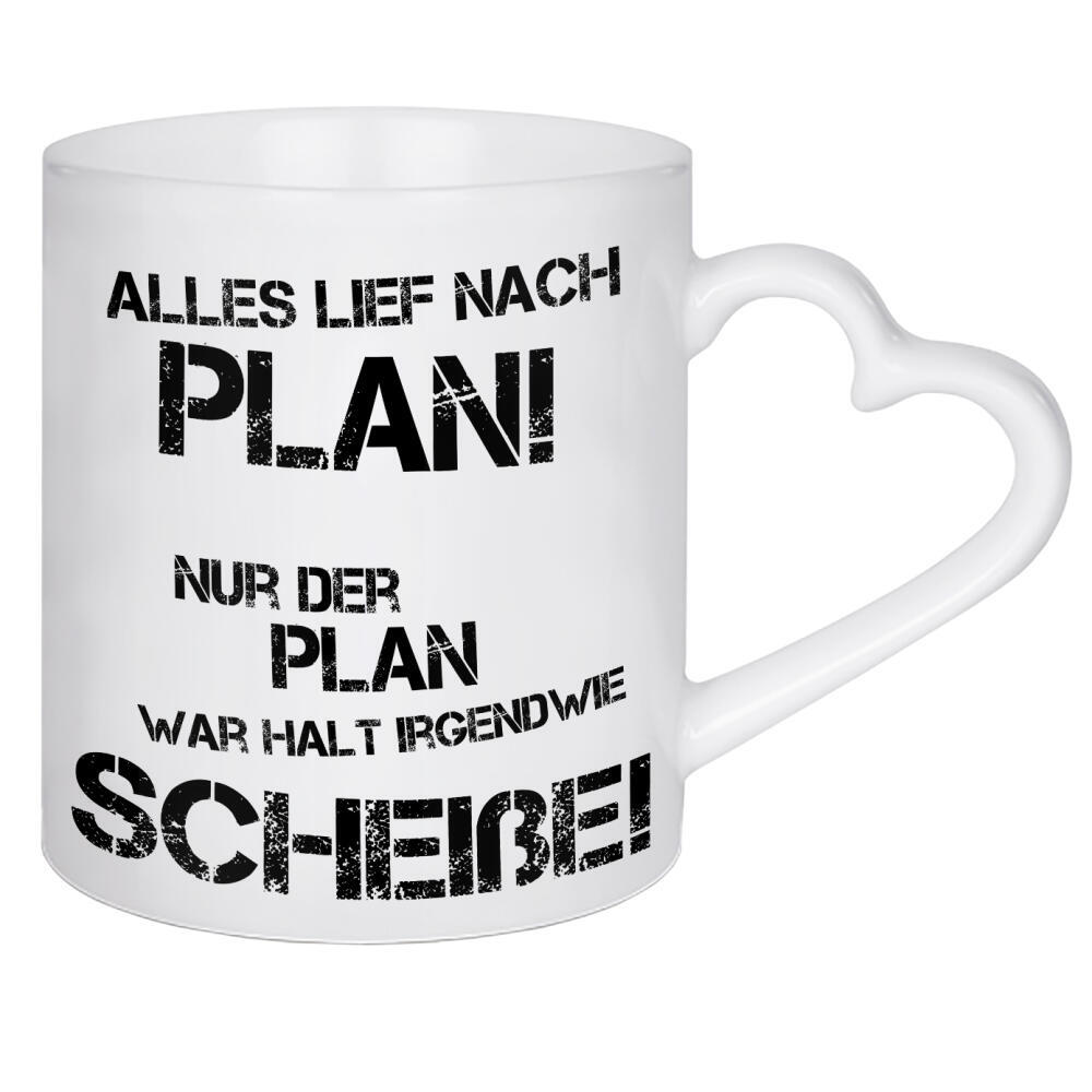 Herztasse "Der Plan" artboxONE - Typografie,Schwarzweiß - Spruch,Scheitern,Blöd gelaufen,Doof,Dumm,Fail,Planlos