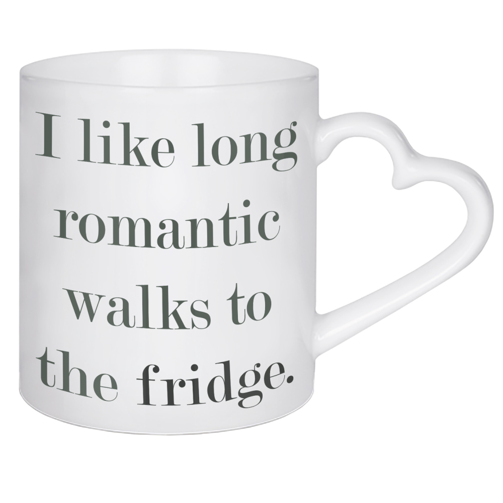 Herztasse "Romantic Walks" artboxONE - Typografie,Essen & Trinken,Schwarzweiß,Lustig - Romantic,Walks,Fridge