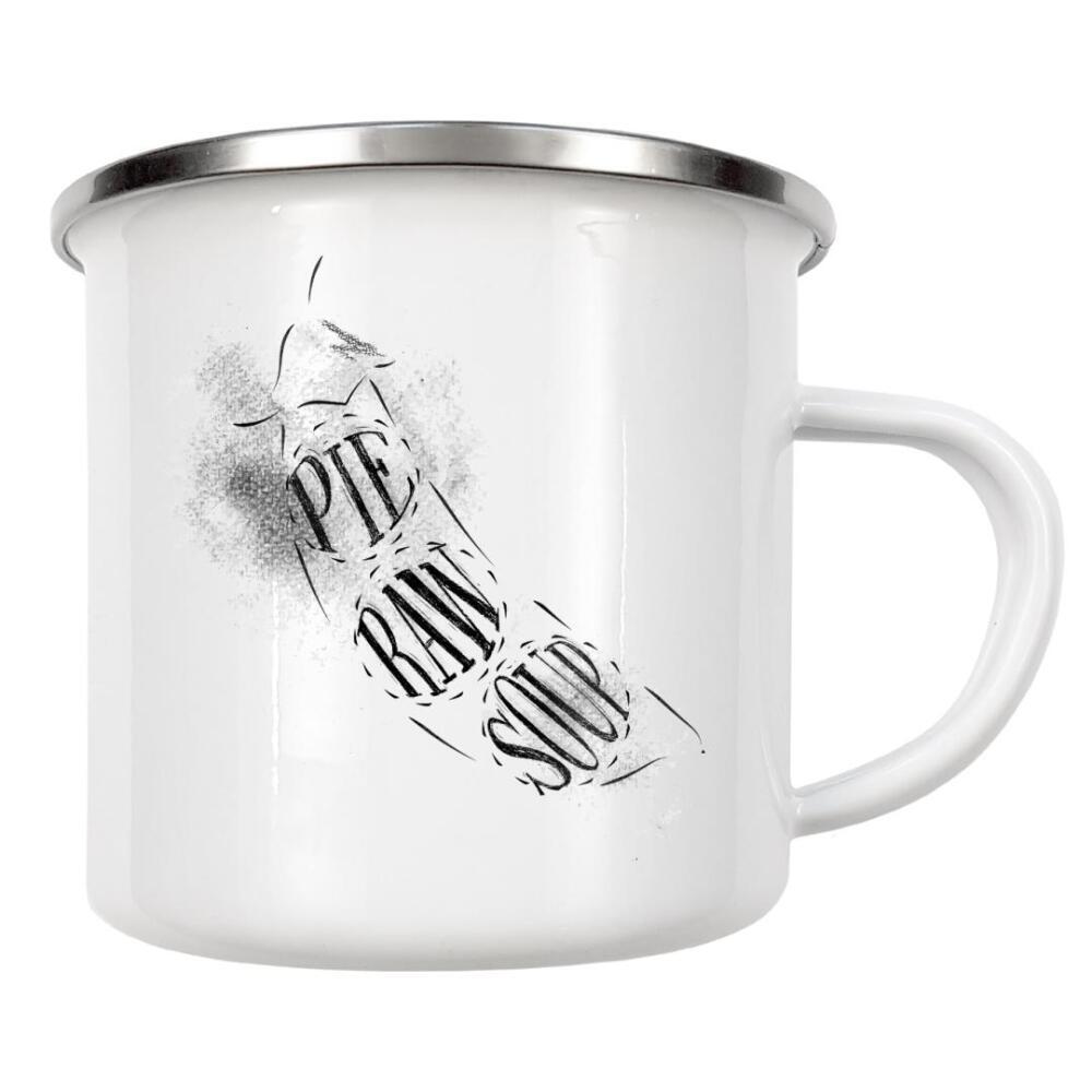 Emaille Tasse "Peas cutting scheme chalk" artboxONE - Essen & Trinken,Schwarzweiß,Essen & Trinken / Obst & Gemüse