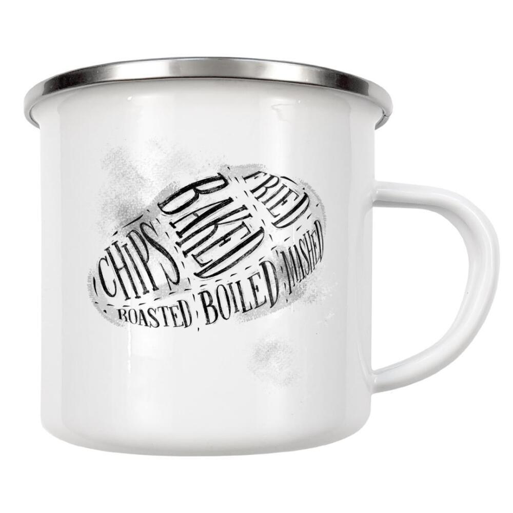 Emaille Tasse "Potato cutting scheme chalk" artboxONE - Essen & Trinken,Schwarzweiß,Essen & Trinken / Obst & Gemüse