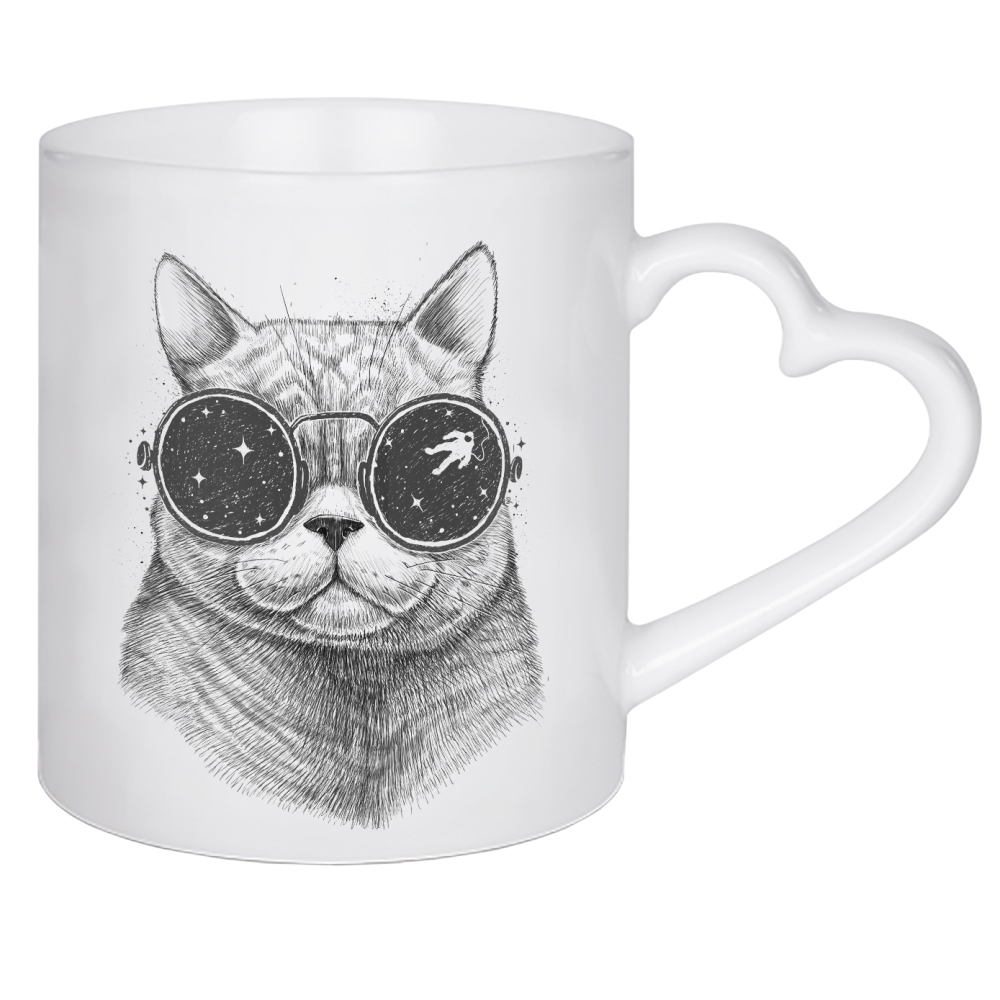 Herztasse "Space cat" artboxONE - Tiere,Schwarzweiß,Galaxy - Katze,Katzen,Tier,Tiere,Haustier,Brille,Weltraum,Universum,Sterne,Astronaut