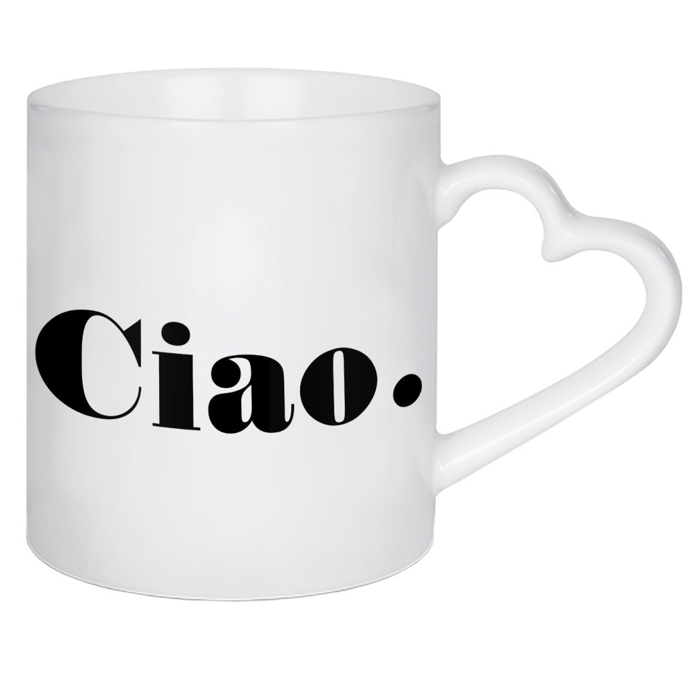 Herztasse "Ciao" artboxONE - Typografie,Reise,Schwarzweiß